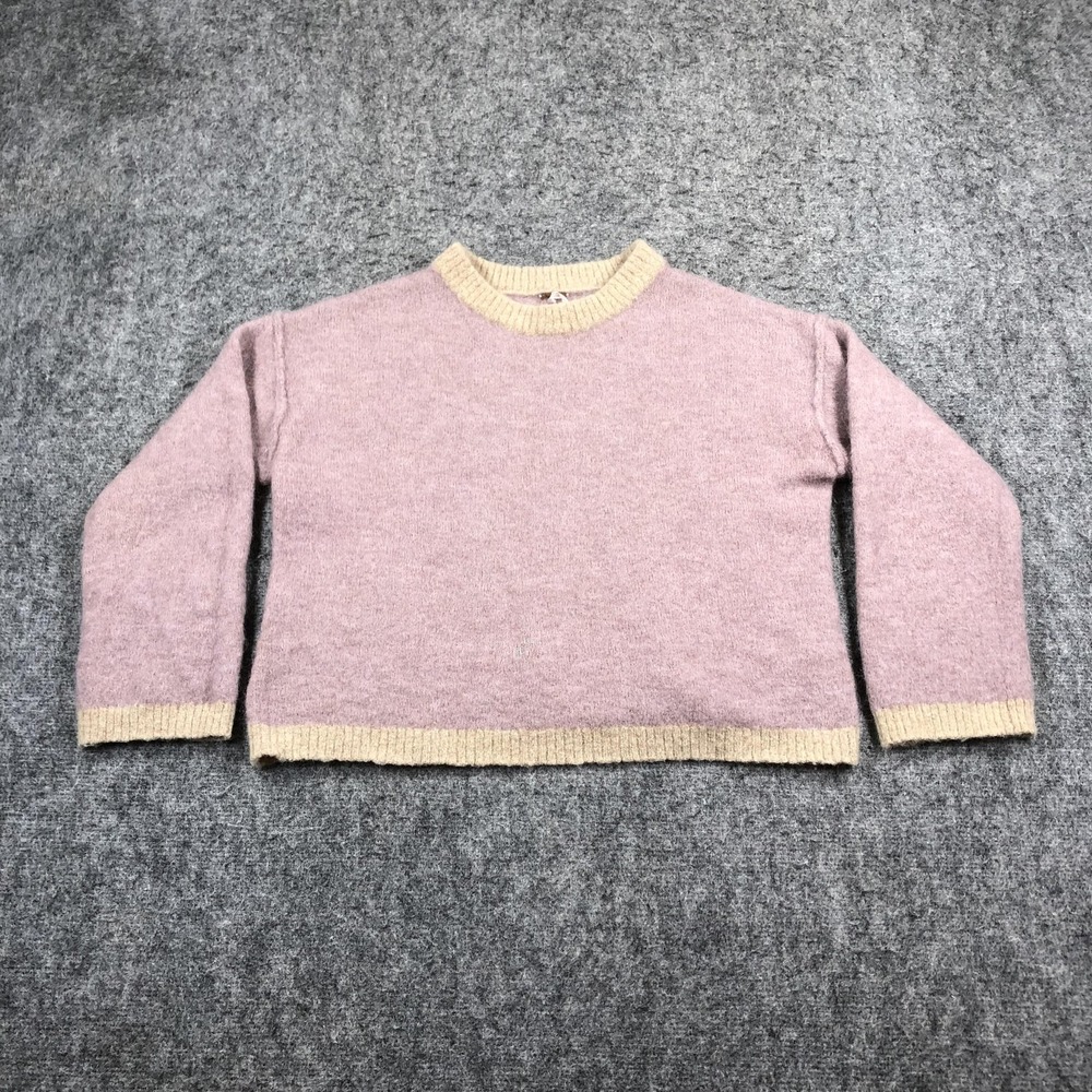 Free People Sweater Womens XS Pink Alpaca Wool Crewneck Knit Relaxed Pullover